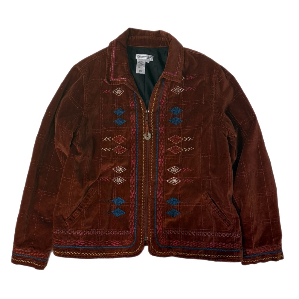 Vtg Coldwater Creek Embroidered Rust Modern Western Jacket Size Large Bohemian